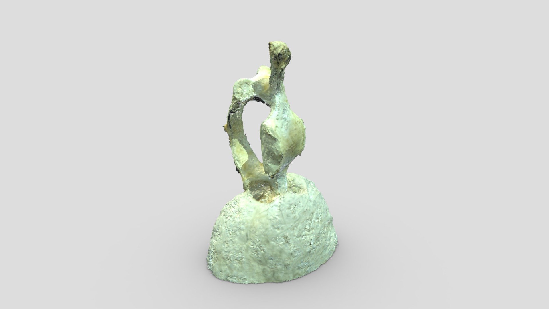 This is, with some minor adjustments, how my scans come out of Agisoft (I have to admit: this is the best one yet, even though there is missing a piece). Really amazing for an object of 1 cm.
This is perfect for extracting a base for the final model. It's easy to delete the half that is attached to the clay and mirror the other half. the holes are no problem either 3d model