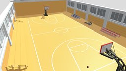 Cartoon Basketball Gym room, stadium, exterior, muscle, basketball, floor, sports, gym, exercise, athletic, hoop, gymnasium, excercise, gymnastics, gymnastic, campu, lowpoly, low, poly, student, sport, interior