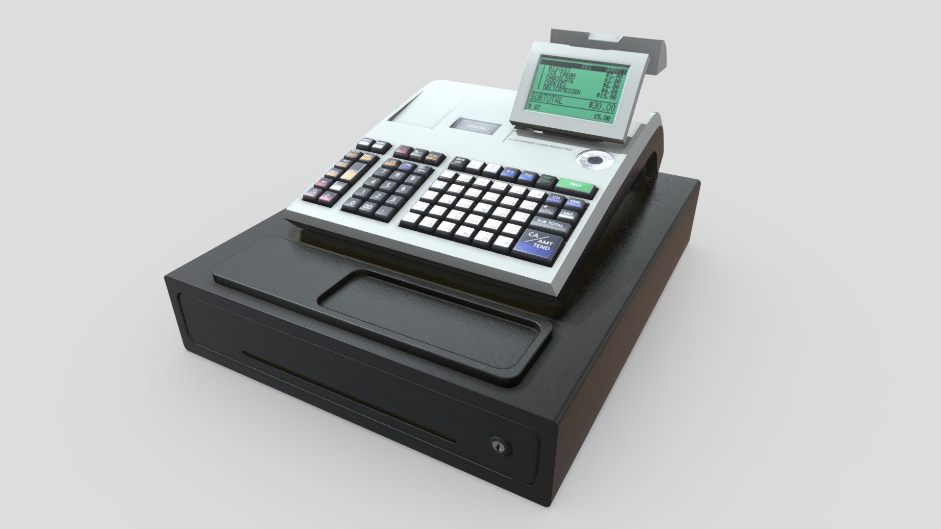 Cash Register 3D Model by ChakkitPP.




This model was developed in Blender 2.90.1

Unwrapped Non-overlapping and UV Mapping

Beveled Smooth Edges, No Subdivision modifier.


No Plugins used.




High Quality 3D Model.



High Resolution Textures.

Polygons 7172 / Vertices 7720

Textures Detail :




2K PBR textures : Base Color / Height / Metallic / Normal / Roughness / AO

File Includes : 




fbx, obj / mtl, stl, blend
 - Cash Register - Buy Royalty Free 3D model by ChakkitPP 3d model
