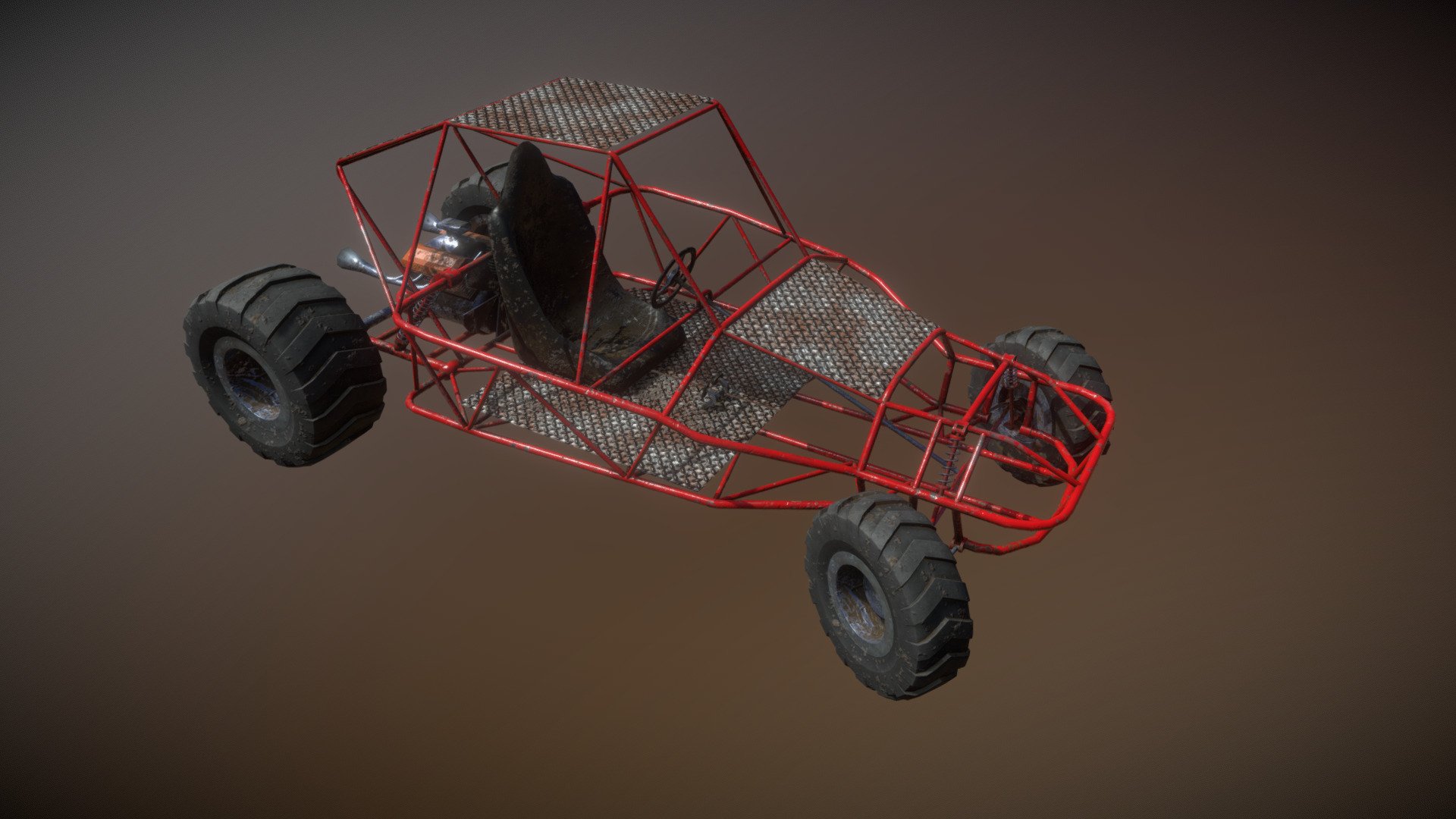 This buggy doesn't sit in the garage.  Sand, mud, or snow it'll tear it up and come home dirty.

My goal was to stick closer to 20k triangles (ended up at 30k) and a single 4k material.  The tires and springs pushed the count up a bit but I thought it was worth it.  They would be first thing to throw into a lower LOD 3d model