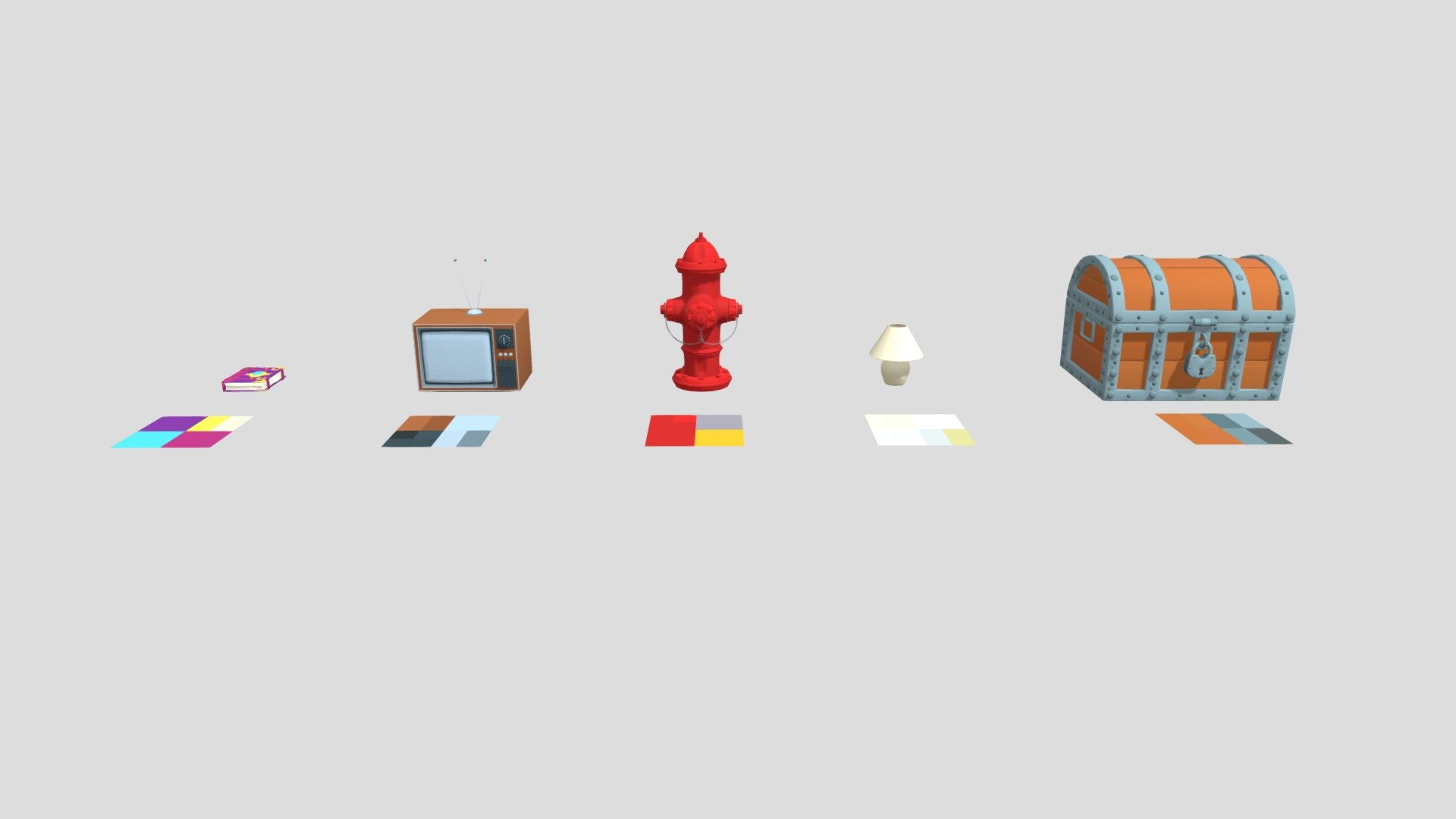 This is a lineup of props i made for homework for XYZ, the goal of this homework is to focus on color palette 3d model