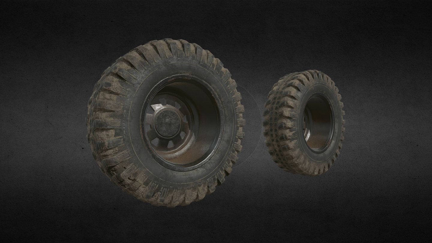 2 Additiolan wheels for customizable Lada Niva vehicle. Created for Sniper Ghost Warrior - Two dirty wheels - 3D model by polynochnik 3d model