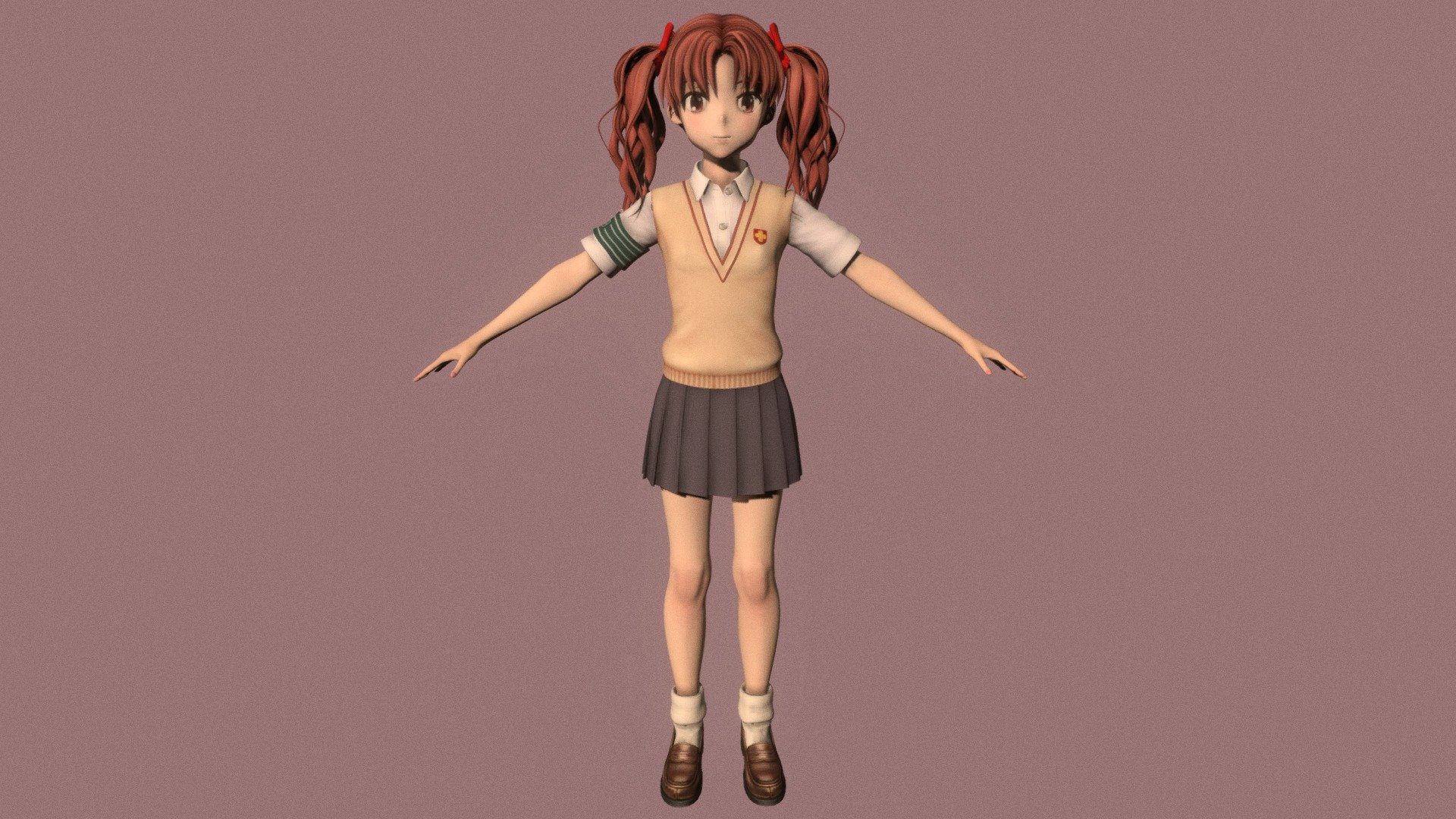T-pose rigged model of anime girl Kuroko Shirai (A Certain Scientific Railgun).

Body and clothings are rigged and skinned by 3ds Max CAT system.

Eye direction and facial animation controlled by Morpher modifier / Shape Keys / Blendshape.

This product include .FBX (ver. 7200) and .MAX (ver. 2010) files.

3ds Max version is turbosmoothed to give a high quality render (as you can see here).

Original main body mesh have ~7.000 polys.

This 3D model may need some tweaking to adapt the rig system to games engine and other platforms.

I support convert model to various file formats (the rig data will be lost in this process): 3DS; AI; ASE; DAE; DWF; DWG; DXF; FLT; HTR; IGS; M3G; MQO; OBJ; SAT; STL; W3D; WRL; X.

You can buy all of my models in one pack to save cost: https://sketchfab.com/3d-models/all-of-my-anime-girls-c5a56156994e4193b9e8fa21a3b8360b

And I can make commission models.

If you have any questions, please leave a comment or contact me via my email 3d.eden.project@gmail.com 3d model
