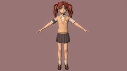 T pose rigged model of Kuroko Shirai shorts, teenage, dress, teen, uniform, woman, kuroko, schoolgirl, anime-girl, baggy-shirt, a-certain-scientific-railgun, a-certain-magical-index, girl, female, anime, rigged, pleated-skirt, kuroko-shirai
