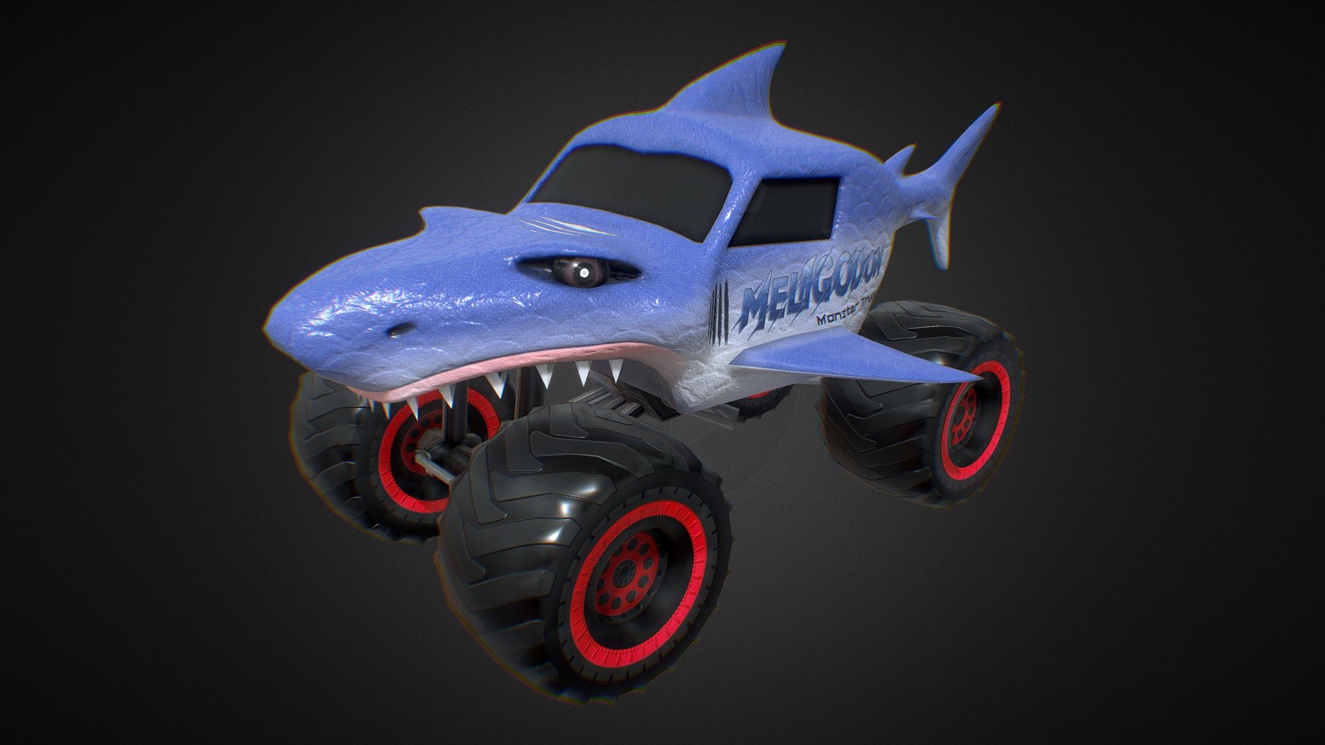 Shark Monster Truck 3d model with PBR textures. Lowpoly gameready and optimized, ready to use in any car or monster truck racing or simulation games 3d model