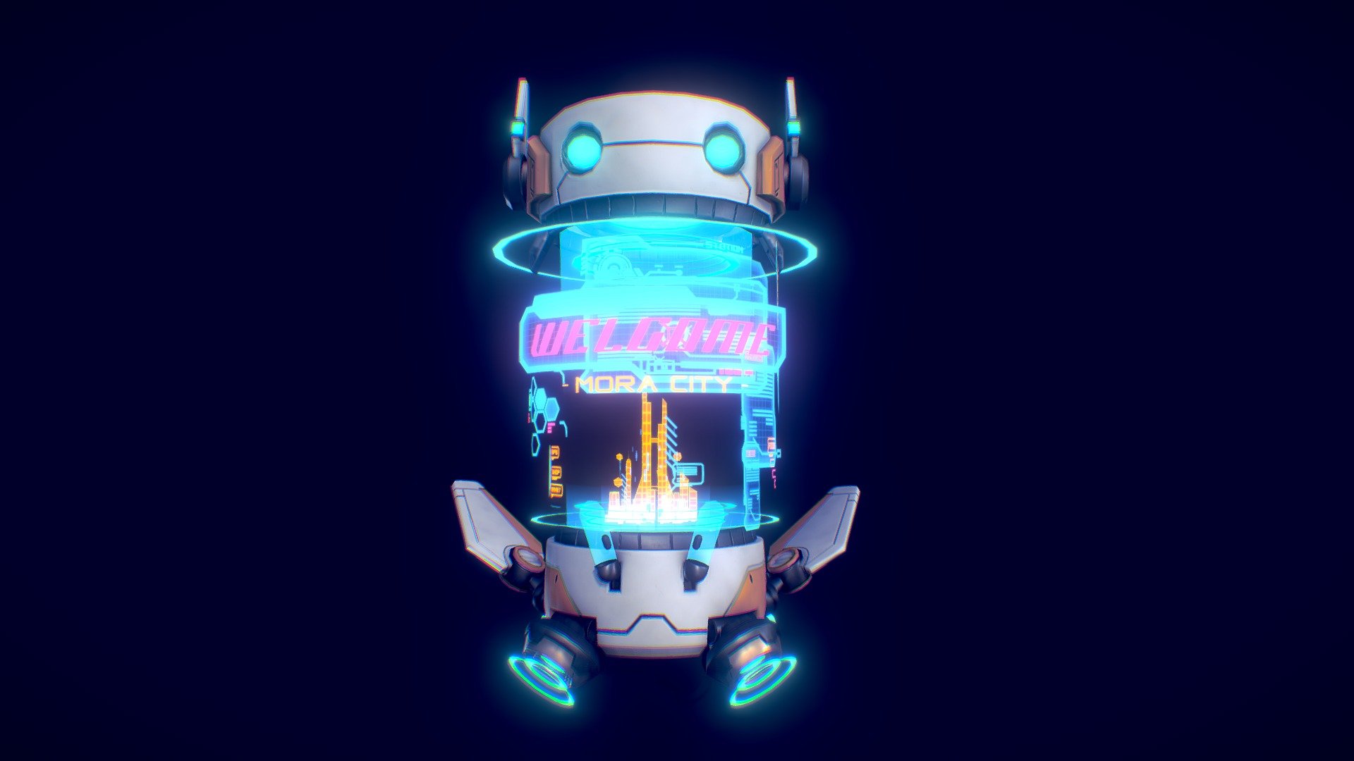 this is a robot that will you find when you arrived to Mora city which will guide and help everything that you need. so don’t worry about what and how you will explore this city 3d model
