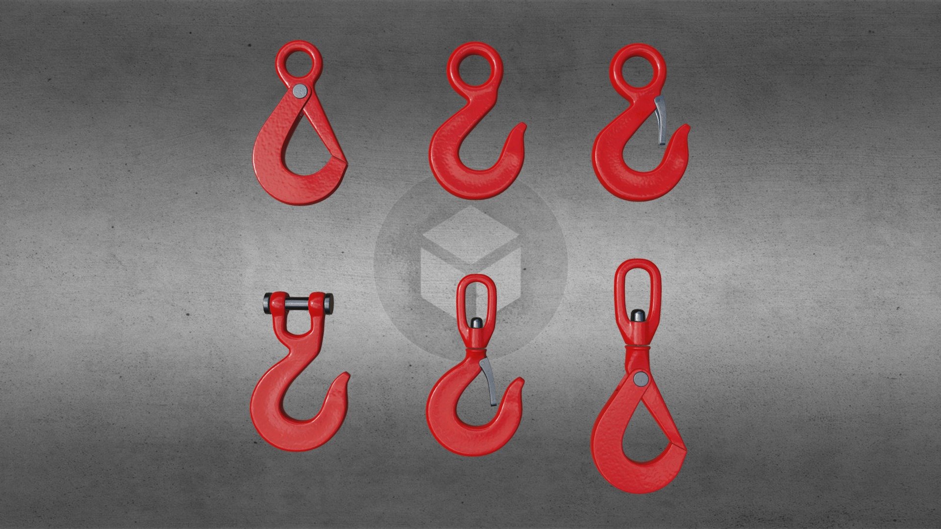 3D set of New Red lifting crane hooks low-poly 3d model ready for Virtual Reality (VR), Augmented Reality (AR), games and other real-time apps.

3D Model Set of New Red lifting crane hooks. Industrial and building theme.

Tip: If desired, the number of polygons can be reduced

Zip contains:

1 .max (3dsMax 2016)

1 .mat (Vray Materials)

1 .blend (low poly with Subsurf.mod, with UV and Materials)

1 .fbx (high poly, smoothed)

1 .fbx (low poly, not smoothed)

1 .obj (high poly, smoothed)

1 .obj (low poly, not smoothed)

1 .spp (Substance Painter)

High resolution textures(4096x4096 (.PNG)): Base Color, Ambient Occlusion, Height map, Normal map, Metallic, Roughness

Vray Textures Pack(.PNG)

PBR Textures Pack(.PNG)

The author hopes to your creativity.

If you have questions or suggestions, please contact me

P.S. This model was created in software &lsquo;Blender 3D' with GNU General Public License (GPL, or free software) - 3D set of New Red lifting crane hooks - 3D model by Vitamin (@btrseller) 3d model