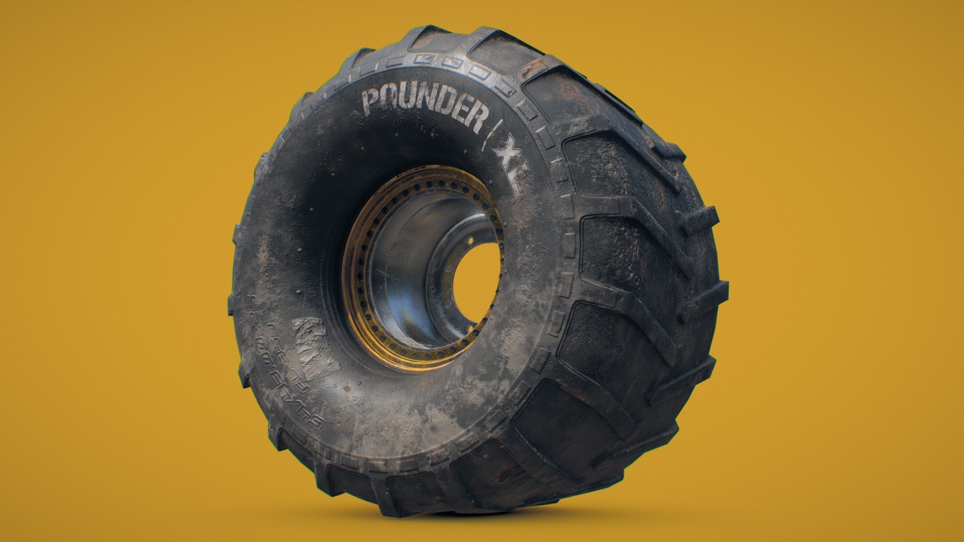 This mighty tire could help your big rig crush any scrap vehicle easily.

Just a small practice for realistic texturing 3d model