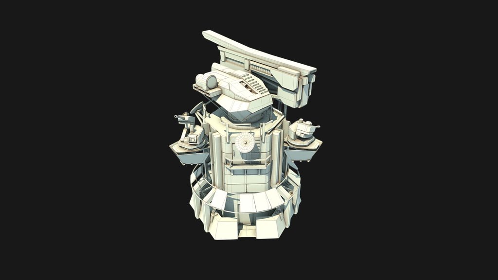 The task was to create a near future defence tower hosting a main Rail gun and smaller calibers 3d model
