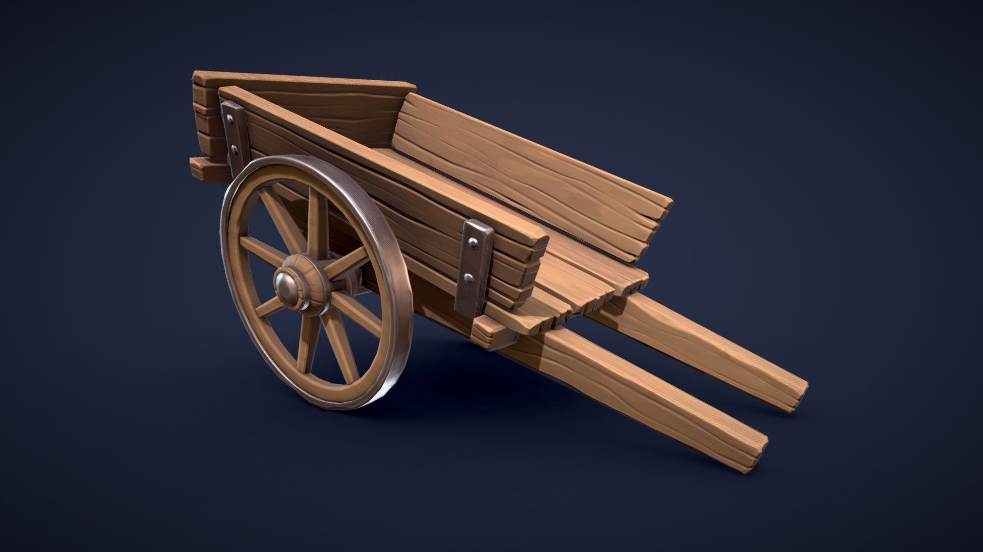 This is a stylized small wooden cart that can enhance your wild west / medieval themed scenes or other projects.

Model information:




Optimized low-poly asset for real-time usage.

Optimized and clean UV mapping.

Additional unposed cart is included

Seperate cart wheel mesh is included

Additional damaged cart wheel mesh is included

4k textures are included.

Compatible with Unreal Engine, Unity and similar engines.

Here is a look at the additional assets included in this purchase:
 - Stylized Wooden Cart - Low Poly - Buy Royalty Free 3D model by Lars Korden (@Lark.Art) 3d model