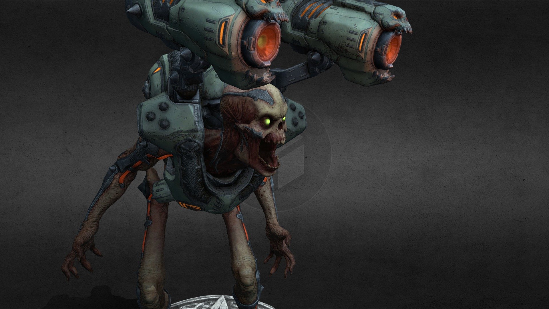 Figurine from the game Doom Eternal (2020).


Separate figure and base





Revenant

Polygons : 287971


Vertex : 144349




Basement //



Polygons : 62564

Vertex : 31284



Codex :
The Revenant program, a bio-weapon experiment utilizing re-animated necrotic human tissue, was believed to have been destroyed with the collapse of the UAC facility on Mars. However, the emergence of the Cultist enclaves on Earth - former UAC deviations now under Hell's direct control - have begun work on a second wave of production of the Revenant program. While much of the platform's existing weapon payload is preserved as originally designed, the cyber-neural programming has undergone modification. Patterned signals are wired to the host's frontal cortex, which in turn stimulate a state of frenzied, unrestrained bloodlust. While these signals are active, the host is incapable of thinking or feeling anything but a singular compulsion to inflict death and violence on the living.
 - Revenant from Doom - Buy Royalty Free 3D model by Les illusions digitales (@lesillusionsdigitales) 3d model