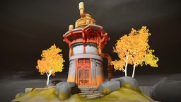 Lost heritage? tower, steampunk, terrain, pipes, chinese, nature, fall, autumn, birchtree, blender, noai