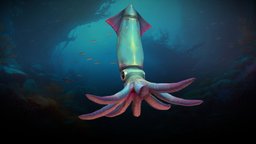 Stylized Squid flying, rpg, deepsea, octopus, mmo, rts, tentacle, squid, fbx, water, moba, octopath, handpainted, lowpoly, animation, stylized, fantasy, sea, tentacle-arm