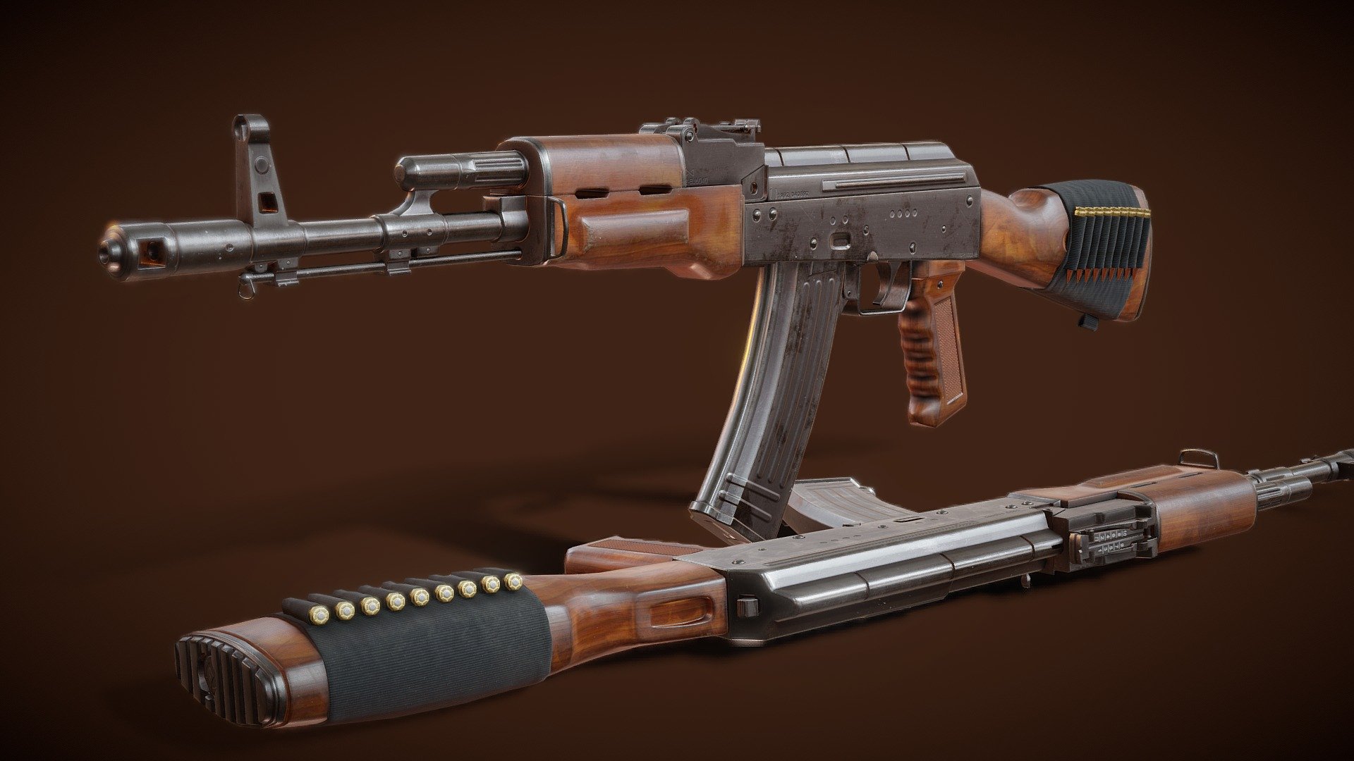 The AK-74 is the 7.62×39mm AKM assault rifle and highlights a few significant plan upgrades. These upgrades were principally the aftereffect of changing over the rifle to the middle of the road bore high speed 5.45×39mm cartridge. Contrasted and the first AKM the AK-74 has better compelling reach, terminating exactness (a primary improvement objective), and unwavering quality. 
This is an AR, VR Ready model.
This is an AAA game model.

Texture: 4K PBR Metalic Workflow - AK 74 - Kalashnikov Automatic Rifle Model 1974 - 3D model by GameAnax 3d model