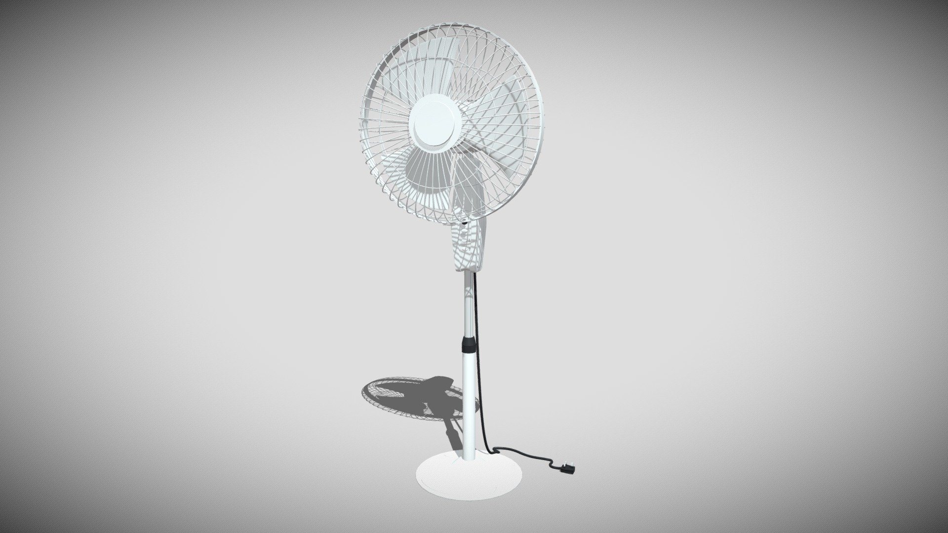 Detailed model of a Pedestal Fan, modeled in Cinema 4D.The model was created using approximate real world dimensions.

The model has 46,544 polys and 46,180 vertices.

An additional file has been provided containing the original Cinema 4D project files with both standard and v-ray materials, textures and other 3d export files such as 3ds, fbx and obj 3d model
