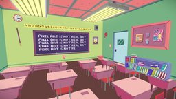 Pixel Bart Classroom vintage, bart, classic, simpson, simpsons, blender, art, gameart, low, poly, pixel