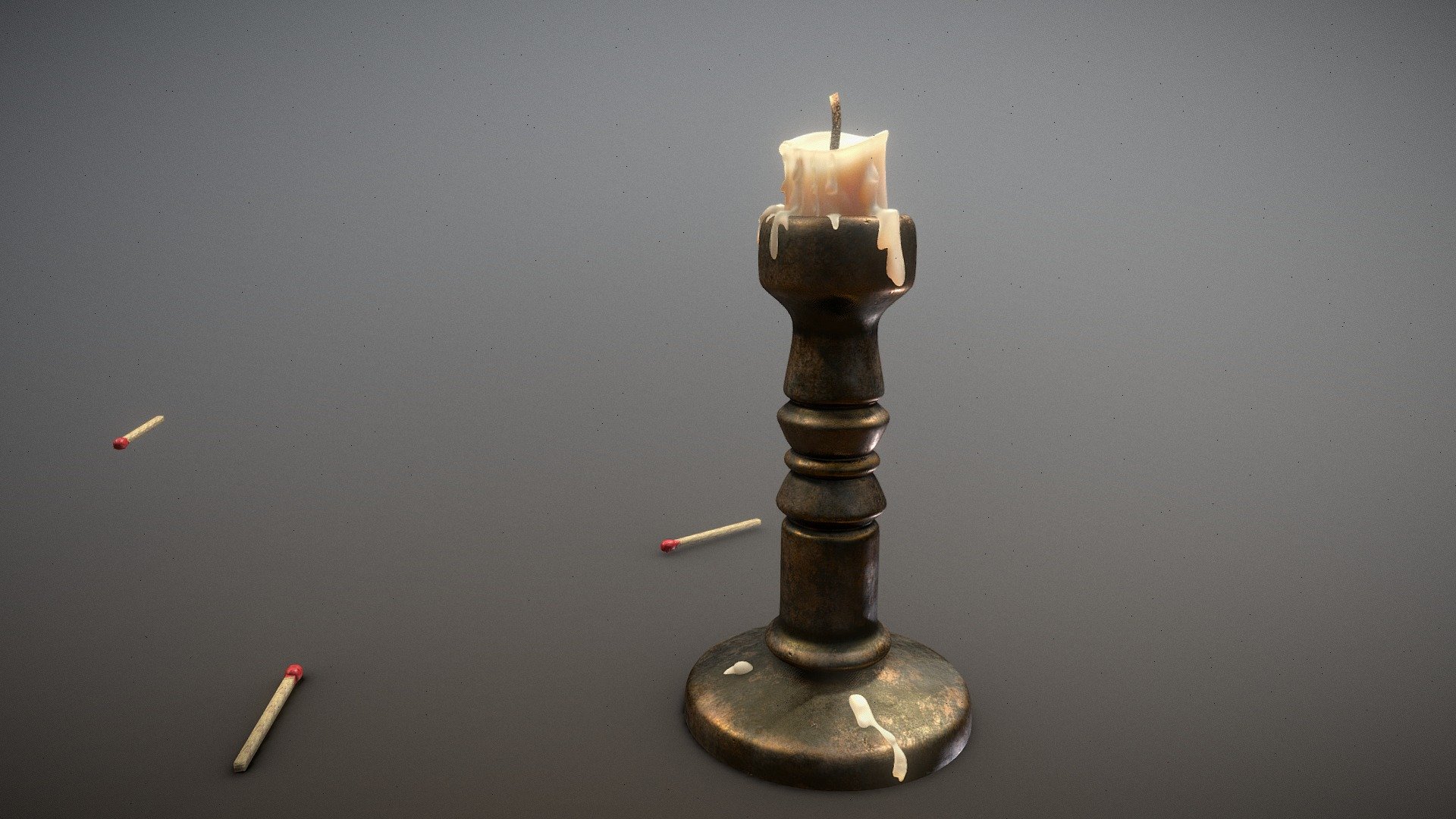 An antique candle and matches made for my Weekly CGC 126 submission 3d model