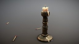 Candle + Matches b3d, antique, pbr, blender3d