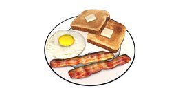 Plate Of Breakfast food, baking, french, plate, bowl, egg, pie, dinner, chef, breakfast, bake, dish, morning, table, oven, meal, eating, stove, grill, drinks, bread, eggs, kitchen, cooking, lunch, toast, dessert, dining, butter, fried, supper, bacon, receipt, scrambled, lowpoly, low, poly, home