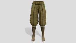 Female Ninja Pants green, ancient, monk, indian, ninja, flat, shogun, pants, asian, brown, shoes, boots, chinese, villager, shaolin, wrap, pbr, low, poly, female, japanese