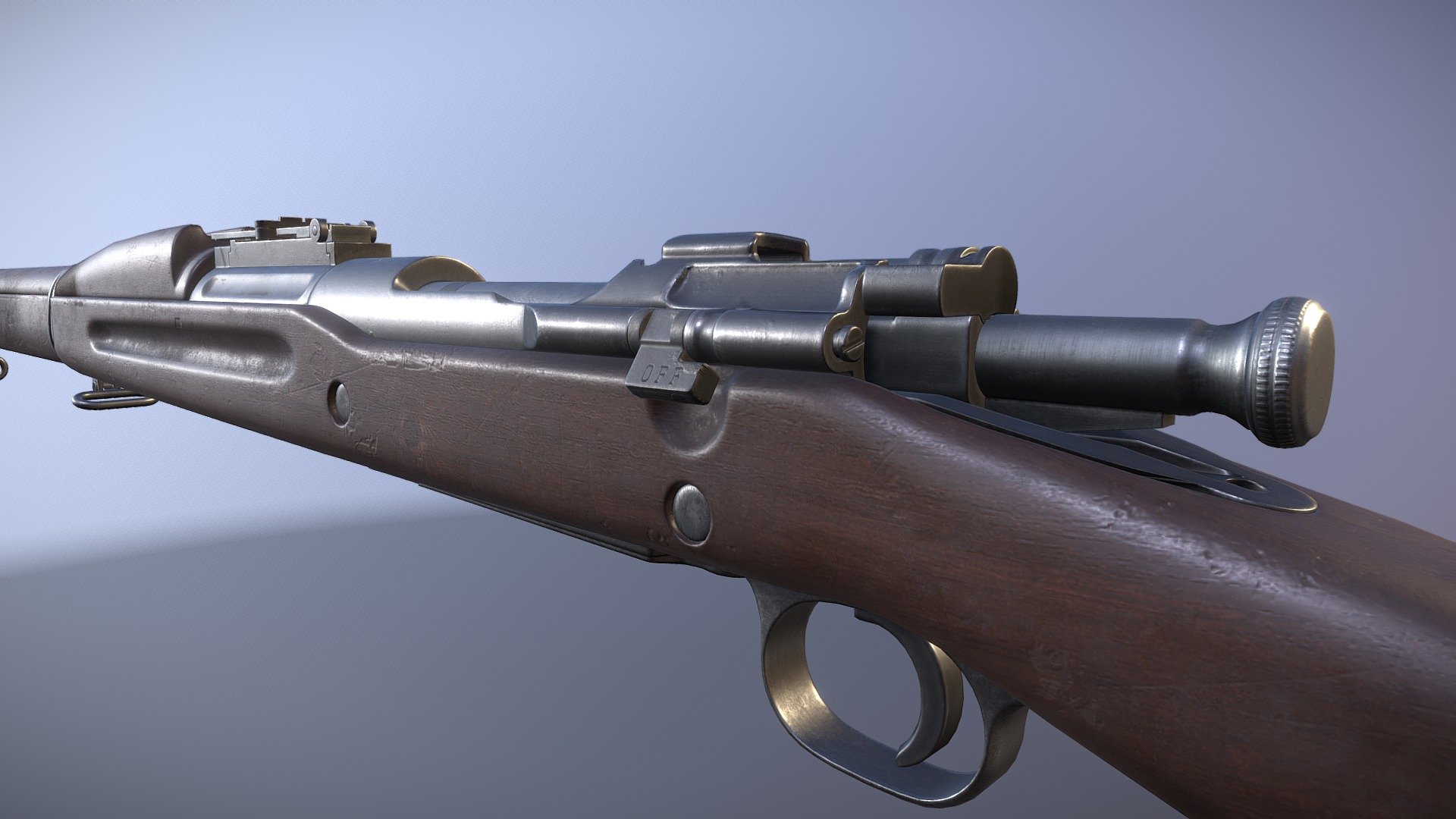 Game-ready M1903A3 Rifle designed for PBR engines.

Originally modeled in 3ds Max 2018. Download includes .max, .fbx, .obj, metal/roughness PBR textures, specular/gloss PBR textures, textures for Unity and Unreal Engines, and additional texture maps such as curvature, AO, and color ID.

Specs

Model ready for animation. Movable objects include: bolt, bolt sleeve, trigger, cocking piece, rear sight ladder, and rear sight aperture. Other parts such as the safety, magazine cut-off, and sling swivels can also be moved, but I did not make them separate objects by default.

Approximate dimensions: 109cm x 6cm x 21cm

Model is triangulated, no n-gons. A quaded version is included in the download. 7.62x51 NATO cartridge included.

Textures

4096x4096 set for the rifle and stripper clip
512x512 set for the 30-06 cartridge

Unity Engine 5 Textures: AlbedoTransparency, MetallicSmoothness, Normal, Occlusion
Unreal Engine 4 Textures: BaseColor, Normal, RoughnessMetallicAO - M1903A3 Rifle - Buy Royalty Free 3D model by Luchador (@Luchador90) 3d model