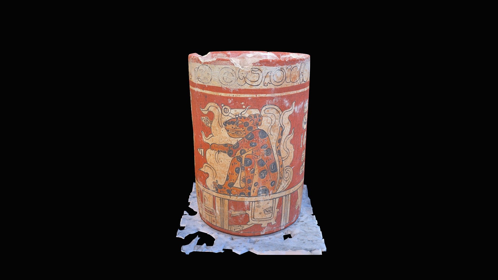 The original piece, a museum-quality mayan ceramic replica from the Yucatan (Mexico), was scanned as part of our tests of improved gear, methodologies, and post production/cleaning tools. This particular version was scanned using the Reality Scan app. We plan to clean the base using Blender or similar 3d model