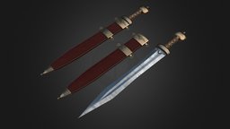 Roman Sword Scabbard rome, photorealistic, emperor, metal, roman, centurion, weapon, pbr, lowpoly, sword