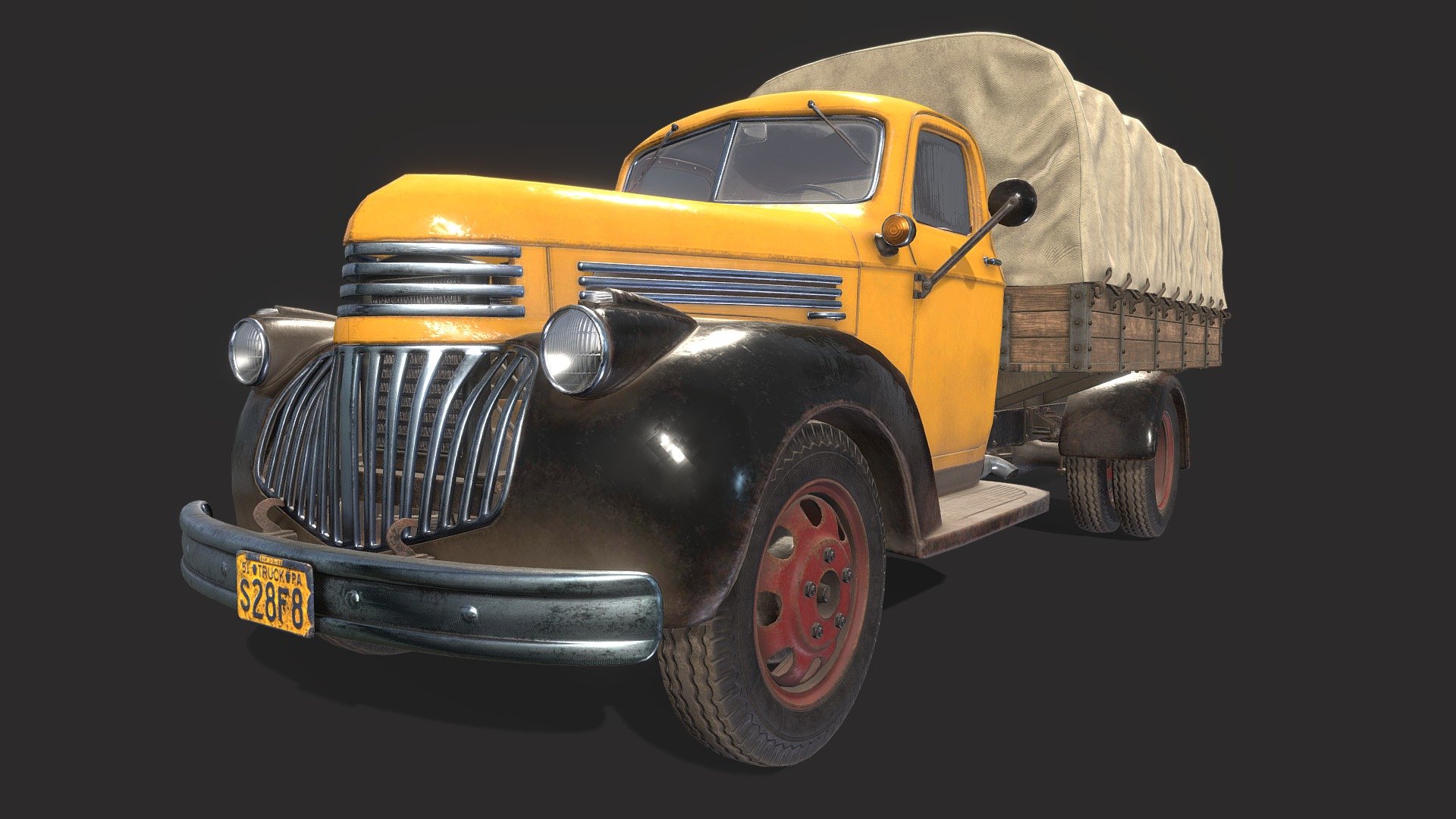 Old game ready truck, inspired by 1940-s GMC kinda stuff. Contains chassis, engine, interior etc., and 6 texture sets for wheels, cab, bed, chassis, glass objects and interior. Modelled in Maya, baked and textured in Substance Painter and cloth cover simulated in MD. 

Check out more renders on the Atstation:

https://www.artstation.com/artwork/39Ew5g

Thank you! - Old Chevy Truck - 3D model by Nick Samarin (@NickSamarin) 3d model