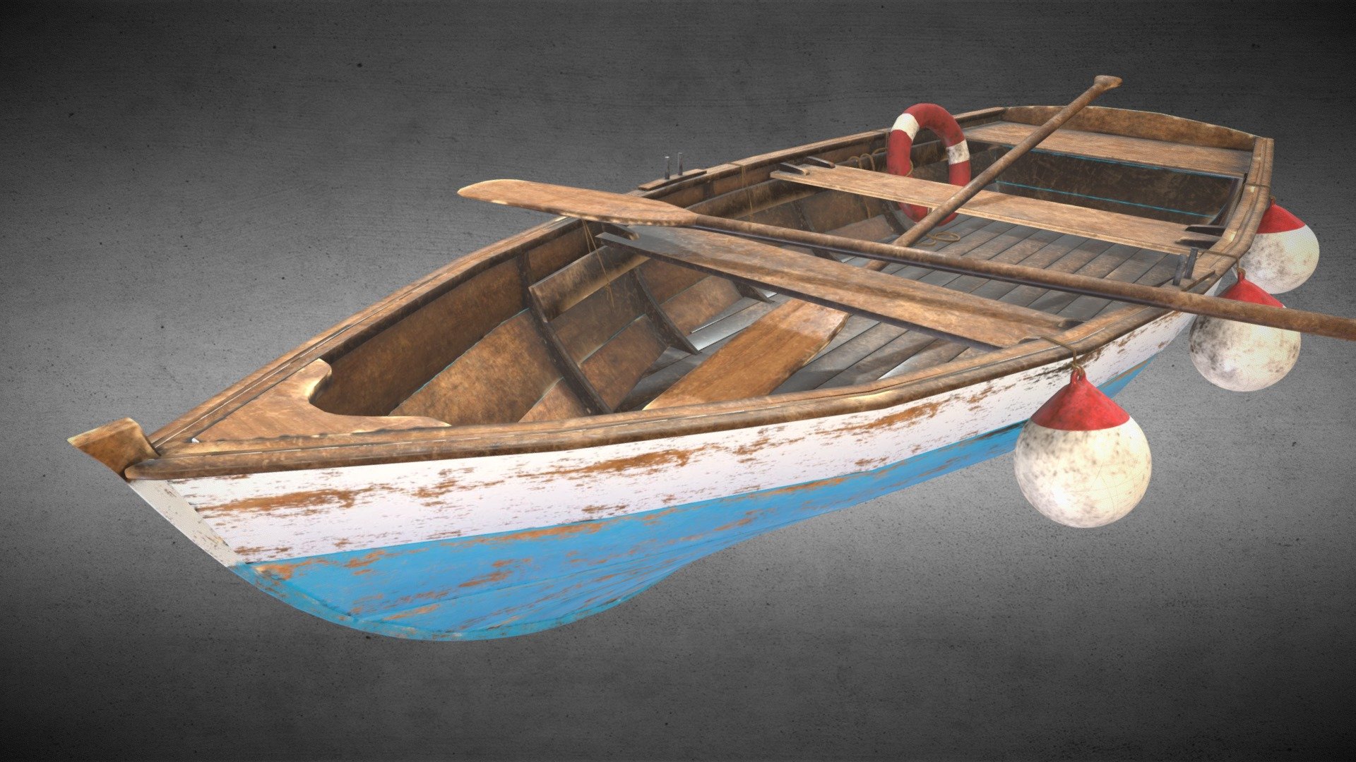A wooden fishing boat with 6 buoys, a rescue ring and 2 paddles.
this boat was modeled in 3ds max and texture in substance painter.
this project was inspired by a tutorial of the creative Polyrendr:
https://www.youtube.com/watch?v=Tjl9bPoP9LM&amp;list=PLOpIH1V5cPIxN6WefGalztQdW3MBCHV5z&amp;index=19&amp;t=2847s&amp;ab_channel=Polyrendr - Wooden fishing boat - Buy Royalty Free 3D model by mili.aiesecer 3d model