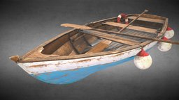 Wooden fishing boat river, paint, lake, panel, rope, metal, buoy, rescue, paddle, uvwunwrap, substancepainter, low-poly, photoshop, 3dsmax, pbr, gameasset, wood, ring, sea, gameready, boat