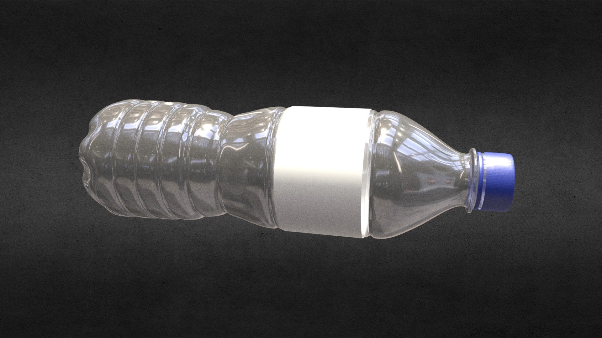 Plain and simple plastic water bottle (0.5L) with ergonomic shape. Some water inside and a label are separate objects. Bottle have solidify modifier (applied) to add some thickness to plastic and subdivision (not applied) 3d model