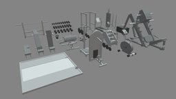 Low Poly Gym muscle, fitness, gym, equipment, exercise, dumbbell, fit, barbell, dumbell, lifting, weight, wellness, workout, bodybuilding, weightlifting, gym-equipment, exercise-equipment, sport