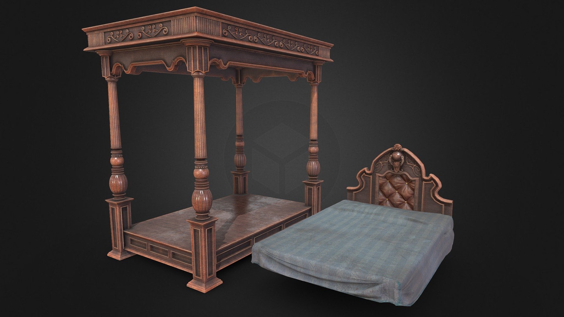 Game ready - Victorian Bed - Buy Royalty Free 3D model by Aaron Winnenberg (@winnenbergaaron) 3d model