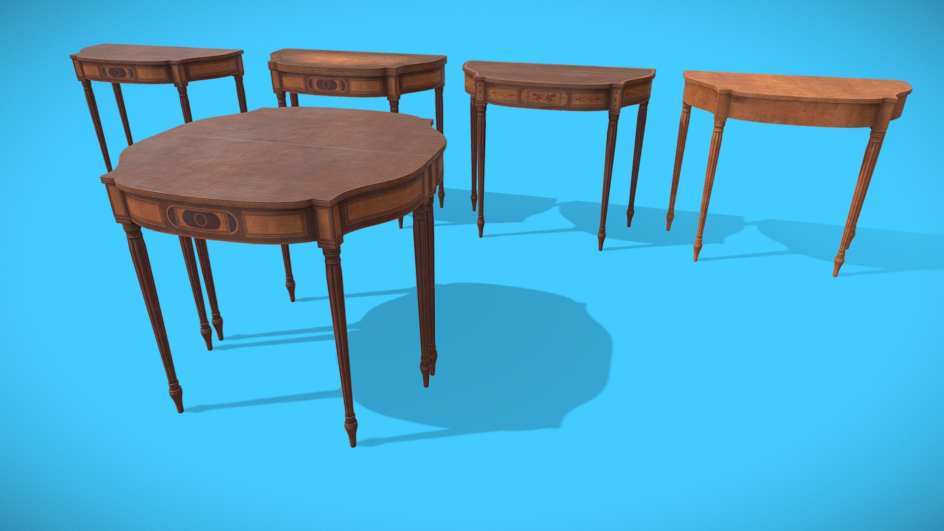 1800s wooden Card Playing Tables in a variety of configurations and three texture options. Useful in a wide variety of settings 3d model