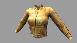 Female Yellow Leather Sports Jacket suit, leather, track, front, fashion, up, girls, jacket, top, clothes, sports, closed, biker, rider, yellow, womens, pbr, low, poly, female, fantasy, zipped