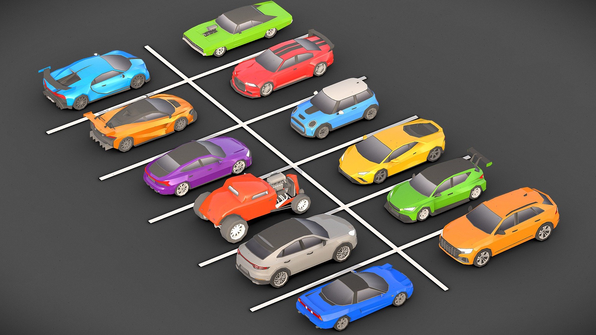 Low-poly Car Pack 3D.

You can use these models in any game and project.

This package includes 12 car .

This model is made with order and precision.

The color of the body and wheels can be changed.

Separated parts (body. wheel.Trailers ).

Very low poly.

1000  - 4000 triangles per car.

Texture size: 256 (PNG).

Number of textures: 1.

Number of materials: 1.

format: fbx, obj, 3d max - Low-poly Car Pack - Buy Royalty Free 3D model by Sidra (@Sidramax) 3d model