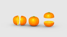 Cartoon orange and slice Low-poly 3D model