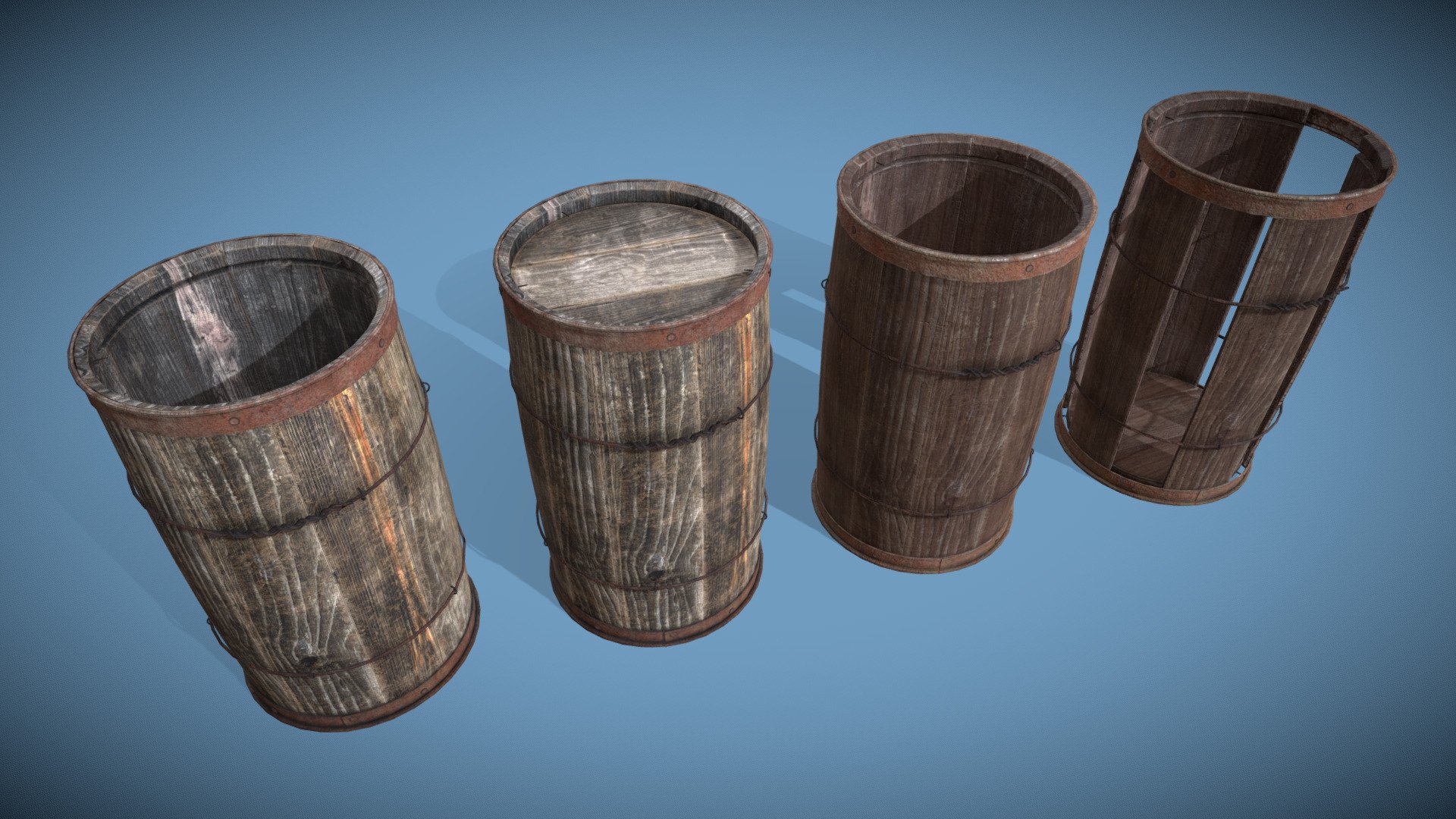 Crudely constructed Nail Barrels - not watertight, so only good for transporting solid materials 3d model