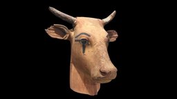 Carved Wooden Head of the Goddess Hathor cow, ancient, egypt, museum, bovine, hathor, statute, ancient-egypt, cairo, wood-carving, nmec, cow-goddess, nation_museum-of-egyptian-civilization