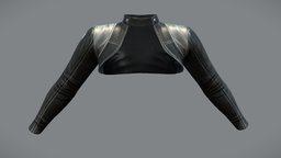 Female Leather Bolero Jacket leather, jacket, top, long, coat, biker, collar, sleeves, crop, bolero, pbr, low, poly, sci-fi, female, black