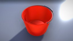 Red Plastic Bucket With Handle (Mid-Poly)