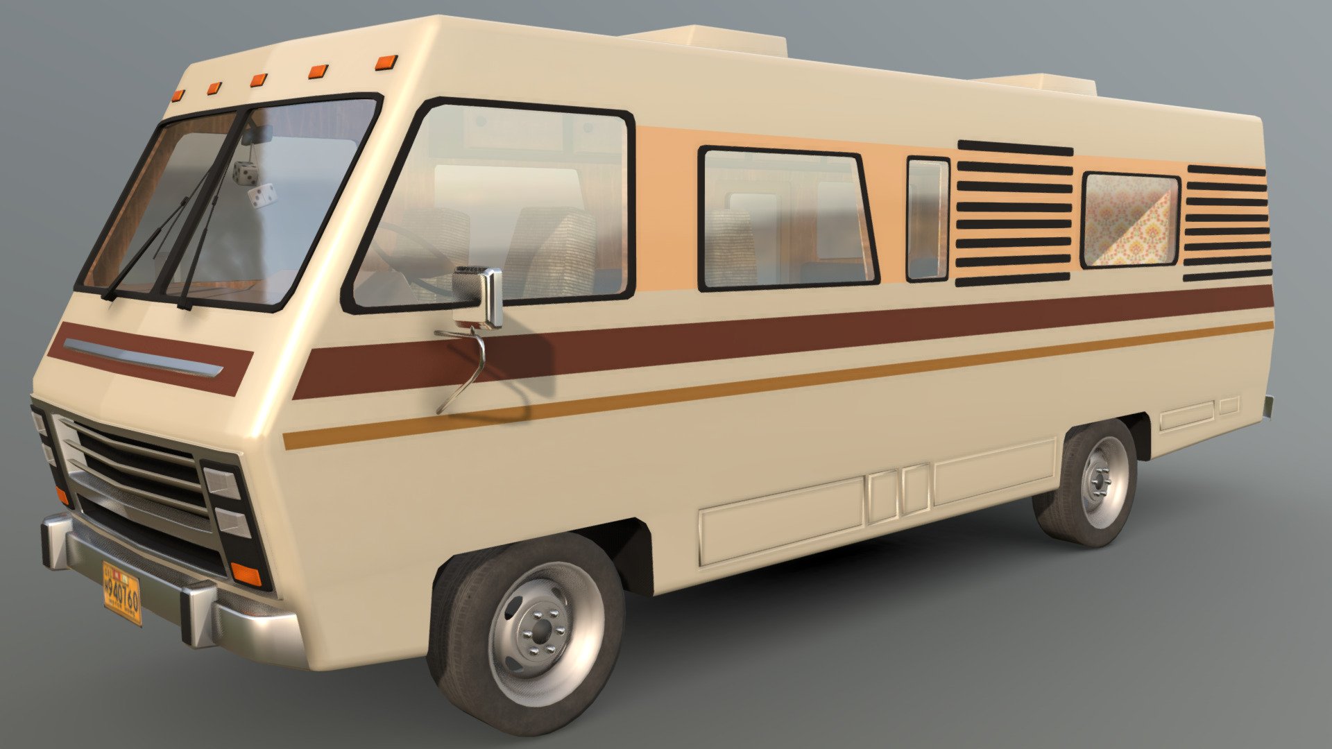 Mid-poly generic 1980s motorhome. Steel wheels kindly provided by @EzoYEAHH, the rest scratch modelled by me.

Exterior - 18,878 tris

Interior - 13,952 tris

Rims/Tires - 8,080 tris

Total - 40,910 tris - Generic 1980s Motorhome - 3D model by n1ck (@captainpisslord) 3d model