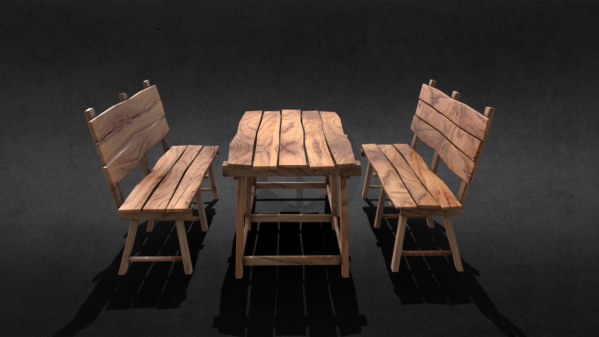 Wooden Table With wooden bench Chair Old model game ready low poly model,

Texture Details:
Diffuse Map 8K,
AO Map 8K,
Roughness Map 8K,
Normal Map 8K,

Model Features:
Triangles: 3.5k
Vertices: 2k

Wooden Bench is lowpoly 3d model for AR, VR, Games and other mobile platform based lowpoly model, 

ready to use 3d wooden table with bench chairs 3d model