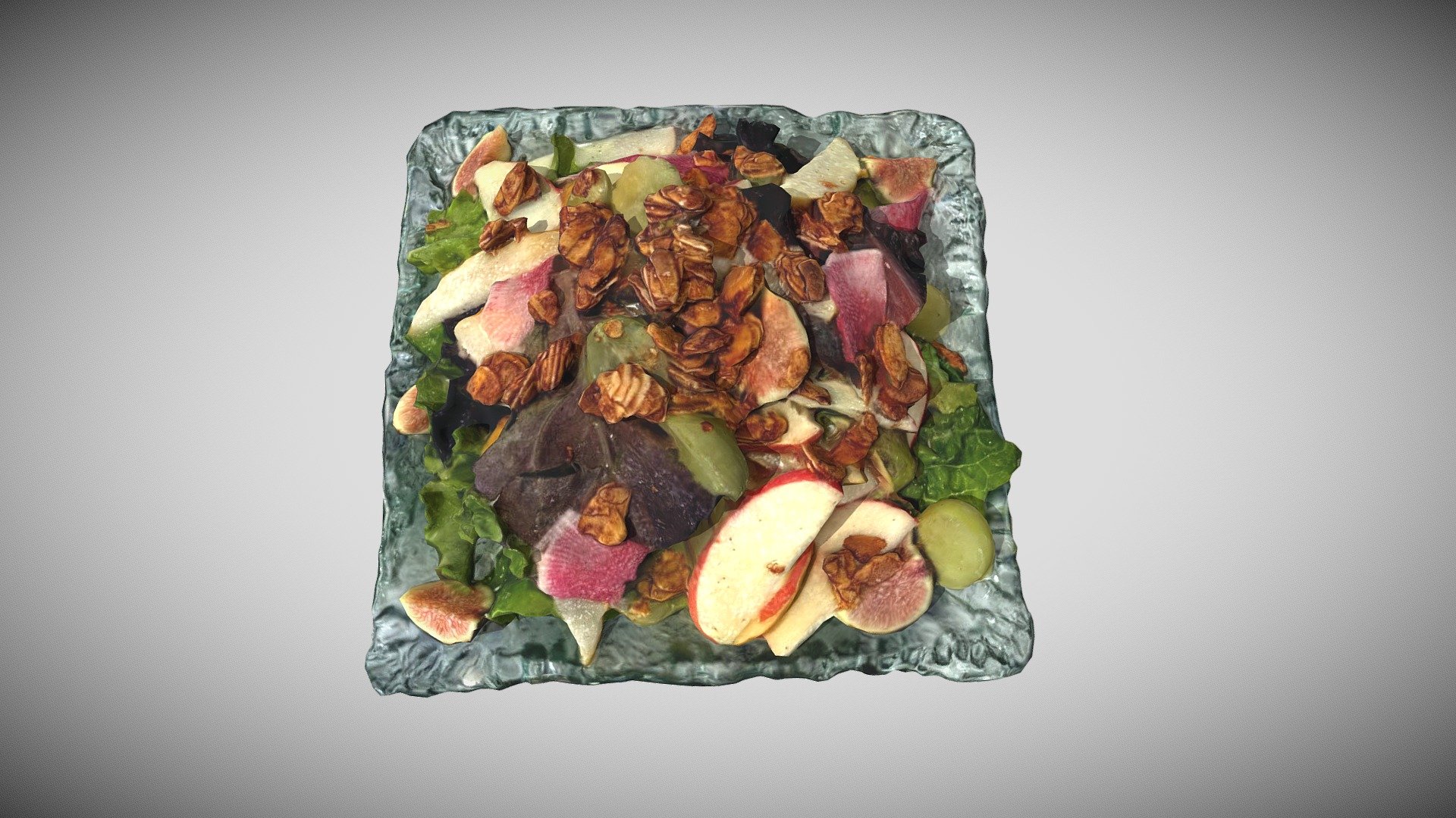 Star Route Farms mixed baby lettuces | Pink Lady apples |  Asian pear | grapes | figs | watermelon radish | 
sugar-spiced almonds | citrus-cumin vinaigrette - Copita Ensalada Mixta - Buy Royalty Free 3D model by Augmented Reality Marketing Solutions LLC (@AugRealMarketing) 3d model