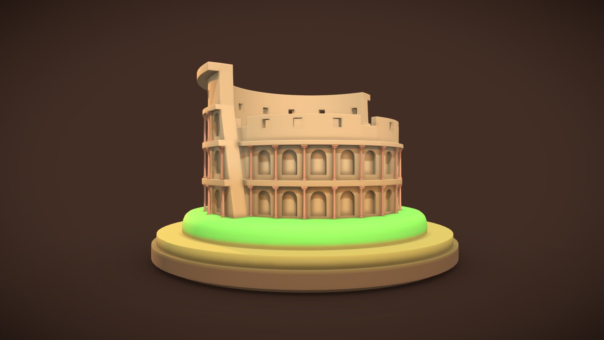 General:





ellipse shape




historical heritage in the form of a gladiator arena, built by Vespasian.




The Colosseum is designed to accommodate 50,000 spectators.




Seating in the Colosseum was divided into different levels based on social status in Roman society.




A large elliptical performance venue




located in a small town in Italy




low poly




Made entirely in Blender 2.93




Unique and simple shapes for 3D models.




The model is ready for 3D printing.



The zip archive includes:





Includes 3d format: BLEND / OBJ / FBX




materials




Download with size 11MB



**Hope you like it 3d model