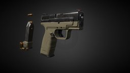 Sub-Compact 9mm Handgun handgun, game-ready, game-asset, low-poly-model, weapon-3dmodel, gun-weapon, weapon, maya, modeling, low-poly, game, lowpoly, gameart, model, gameasset, zbrush, gun, gameready