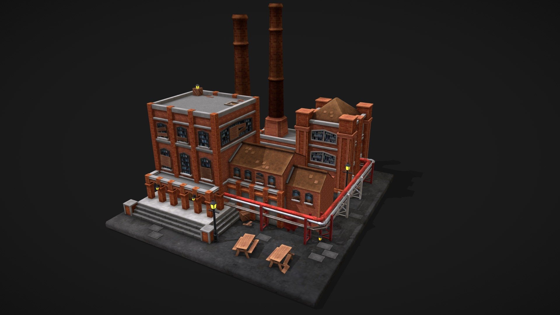 A Mobile game style diorama I created to play with making modular building pieces - Low Poly Factory - 3D model by doodlefunction 3d model