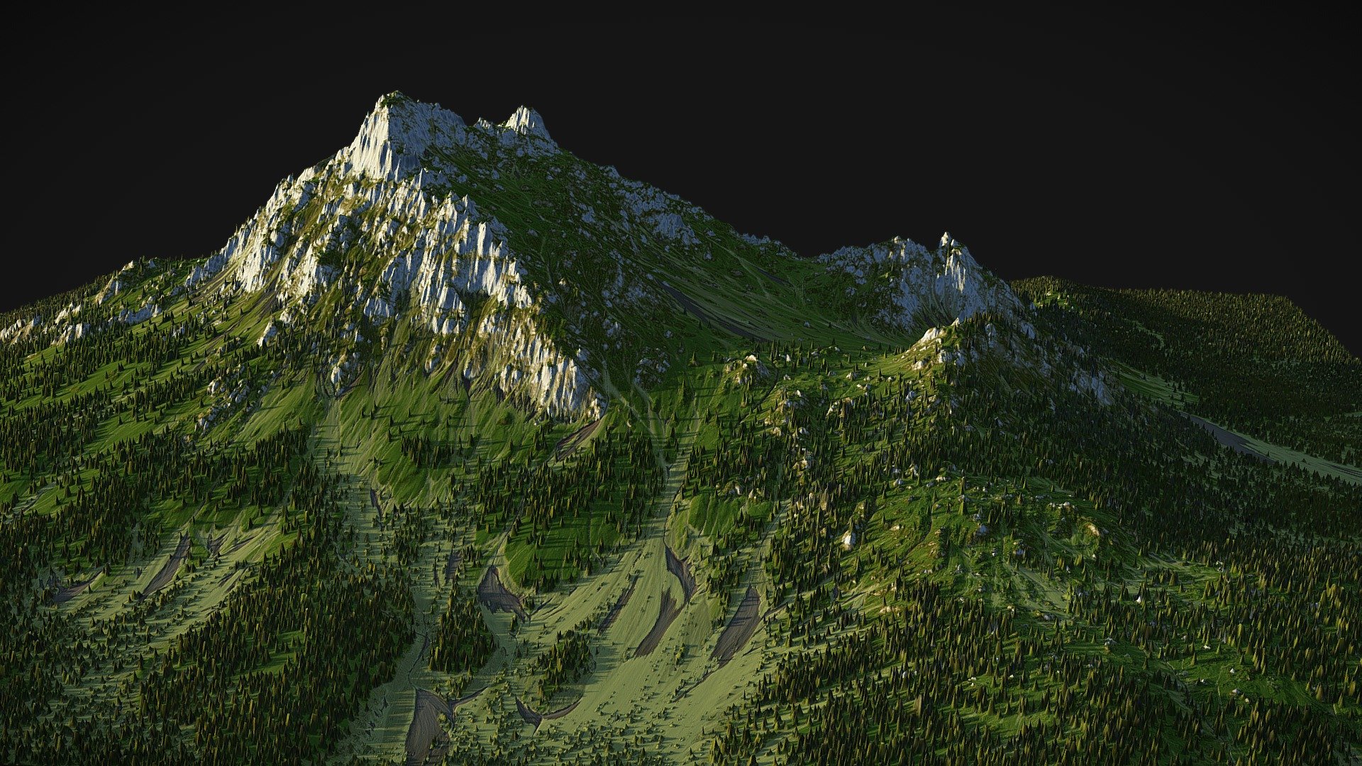 Fully Procedural Mountain created in World Machine.

included 4k textures - COLOR  NORMAL  LIGHT_1  LIGHT_2  FOREST

Ready for game or render!

Other assets on https://gamewarming.com/ - Green mountain - (World Machine) (4) - Buy Royalty Free 3D model by gamewarming 3d model