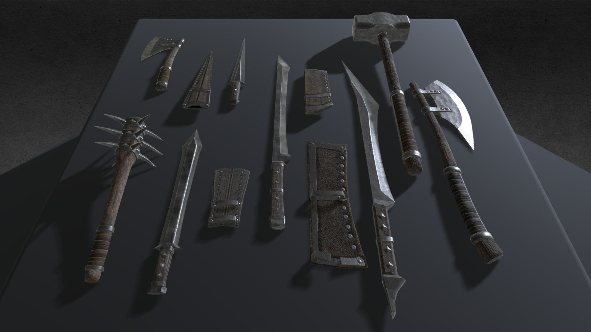 Game - ready Low poly Medieval / Fantasy set of Melee weapons, the second of a series.

Suitable for fantasy worlds Beast races (Orcs/ trolls/ Goblins) 3d model