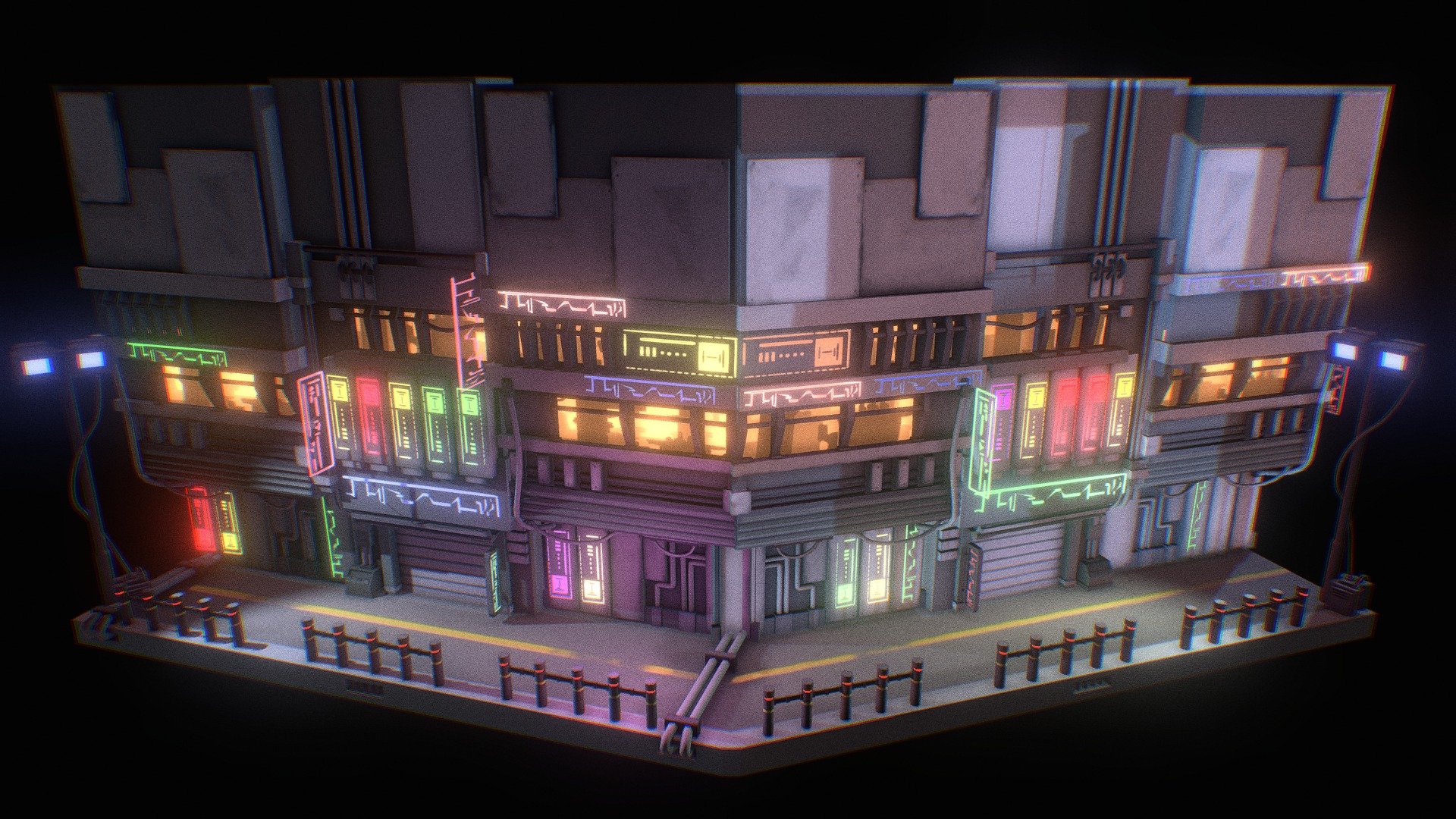 neon street stuff for a game jam - neon city - 3D model by adamnsexyname (Pieter) (@adamnsexyname) 3d model